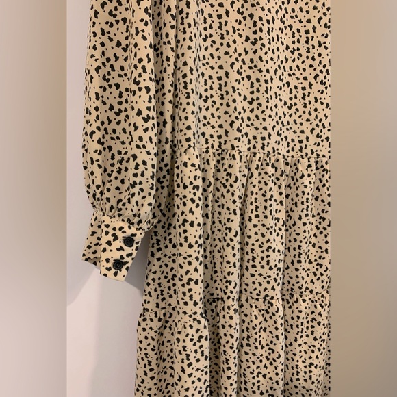 NWT, Topshop, Spotted Tiered Long Sleeve Midi Shirt Dress w/Drop Waist, Sz 8-10 - Picture 10 of 13